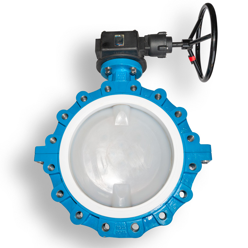 Válvula de Mariposa Teflonada Tipo Lug PN10 con Reductor Manual